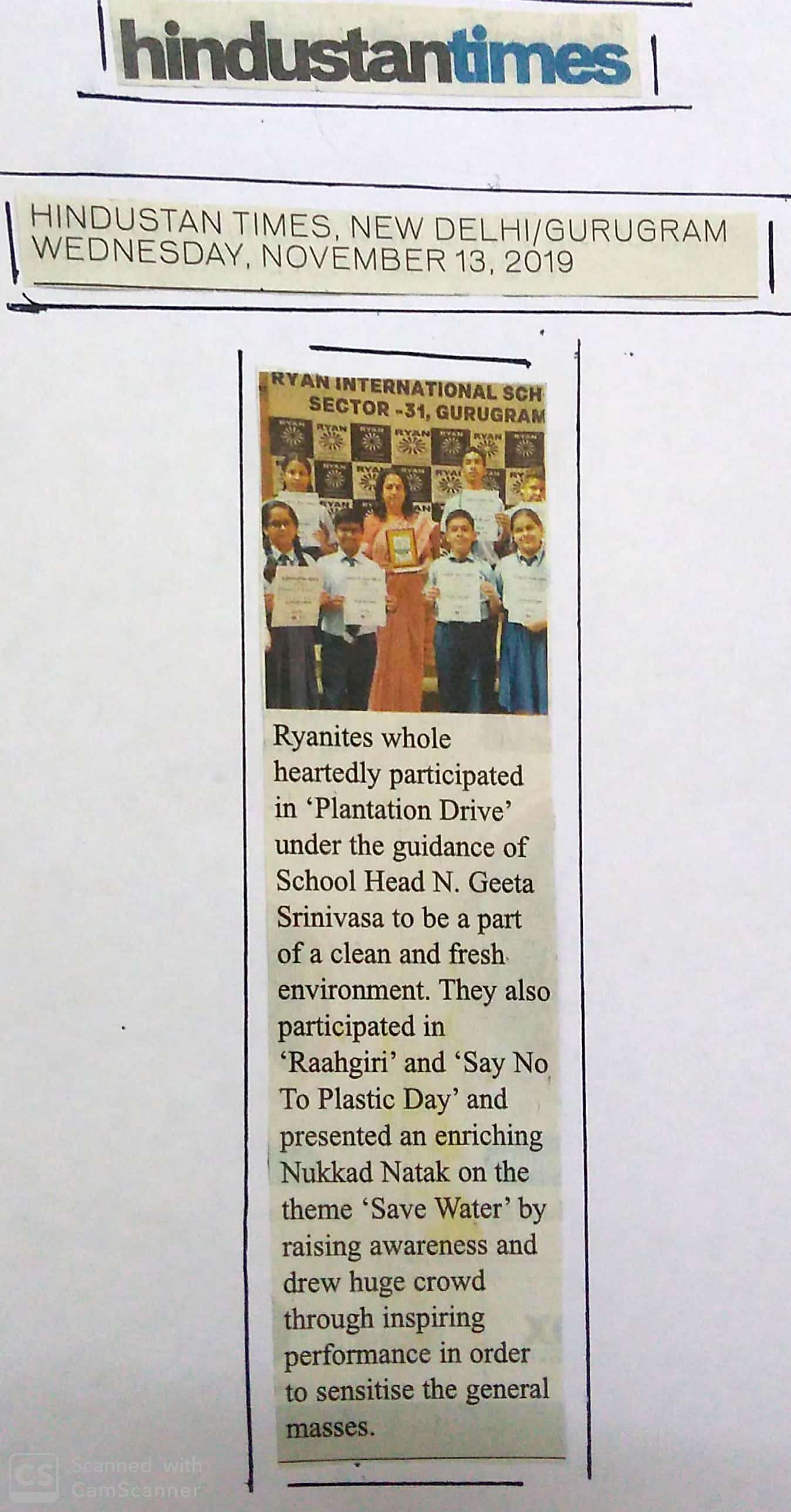 Ryanites wholeheartedly participated in Plantation Drive to be a part of a clean environment - Ryan International School, Sec 31 Gurgaon